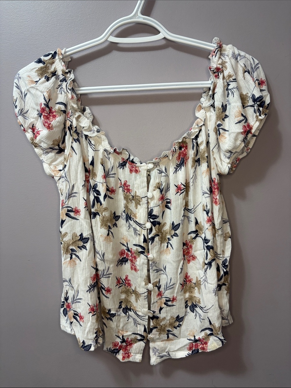 American Eagle Floral Off-The-Shoulder Button Front Blouse Size L